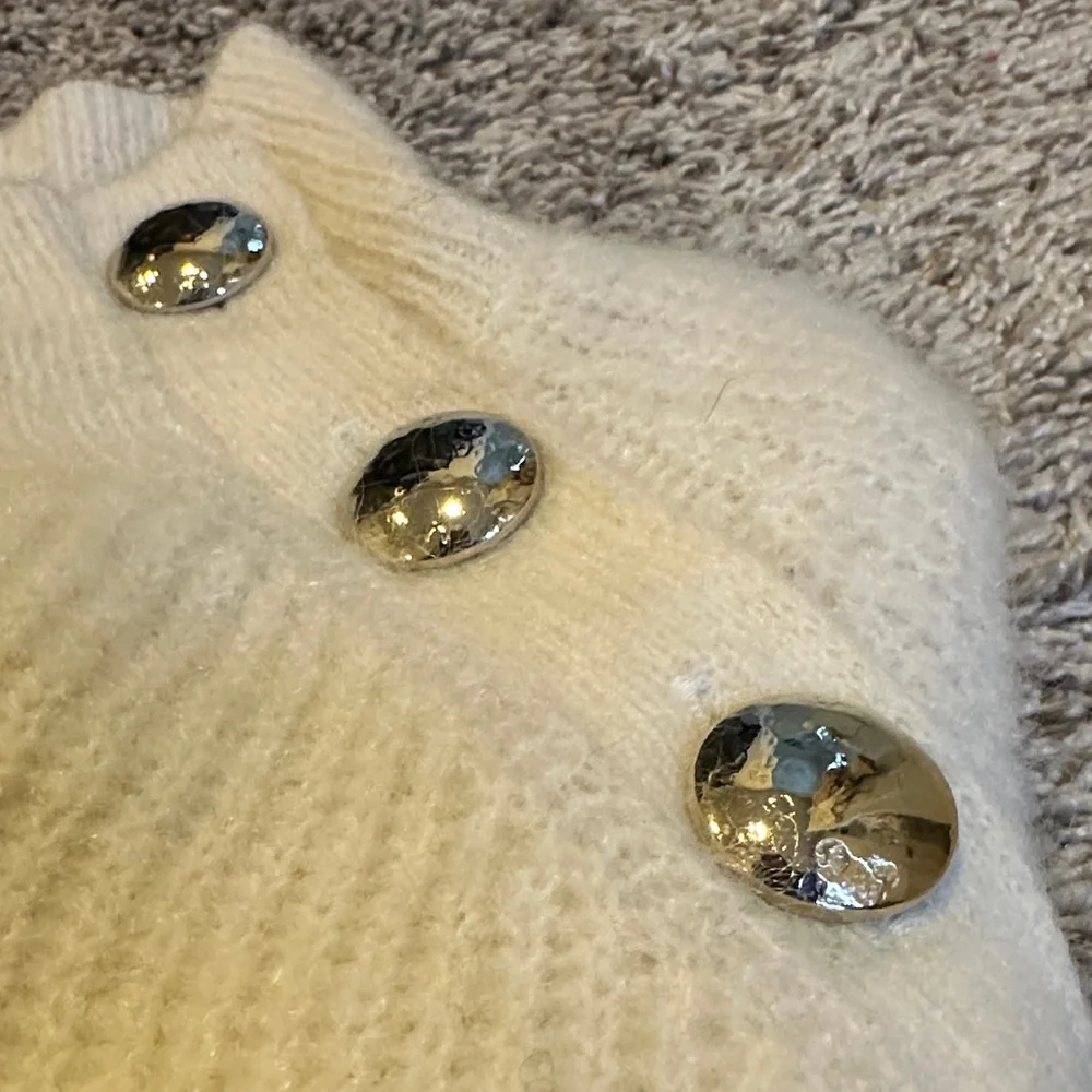 Sezane Cream and Black Striped Button Mohair Trudy Sweater/Jumper - Picture 7 of 7